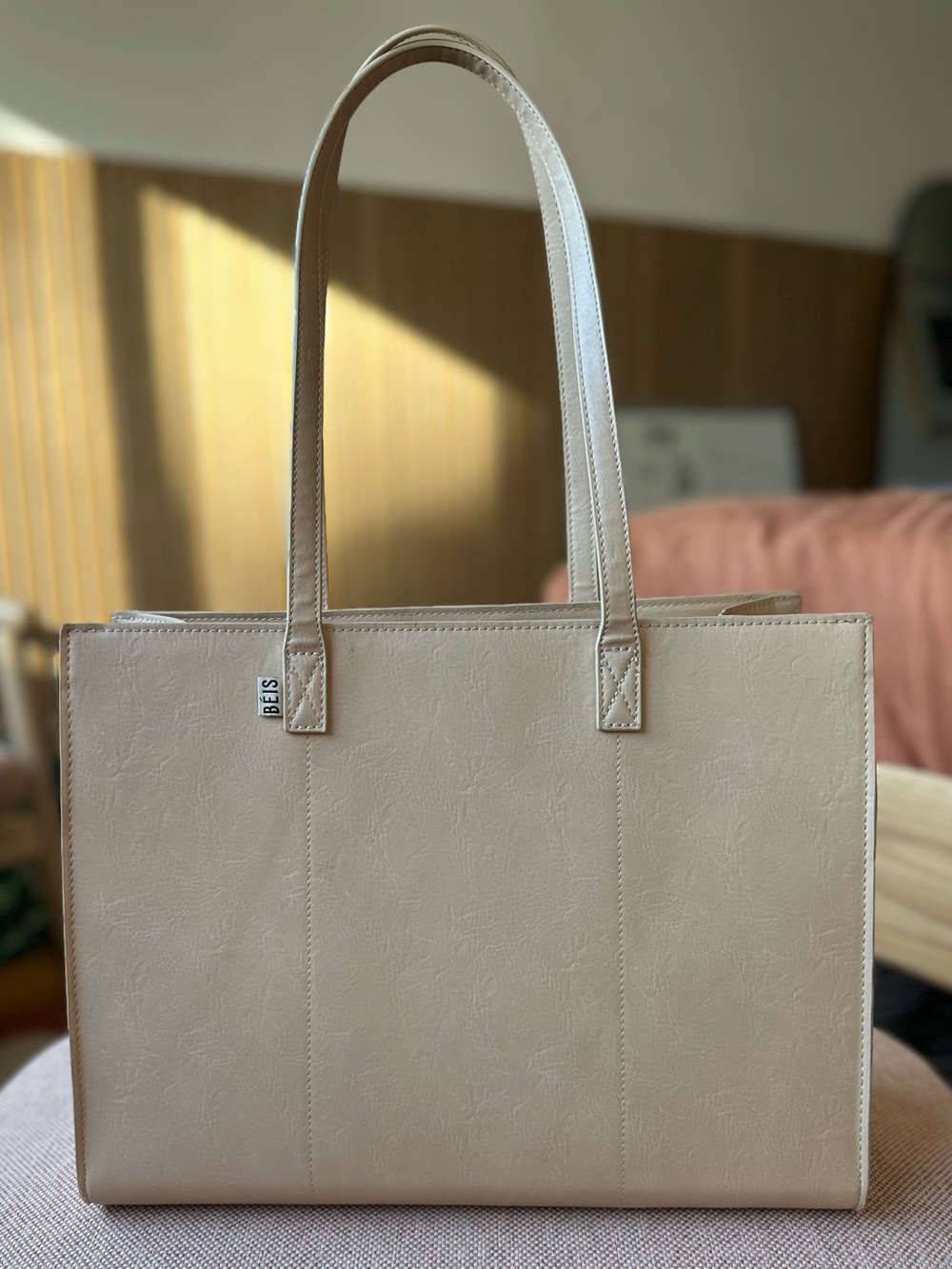 BEIS Classic Beige Tote Bag - Women's Everyday Shoulder Bag